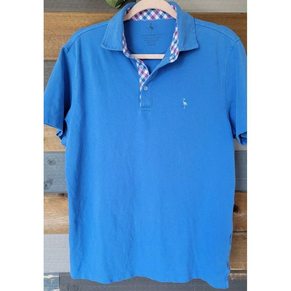 Tailorbyrd men's Golf Polo Shirt Size M royal‎ Blue classic EUC Plaid pattern